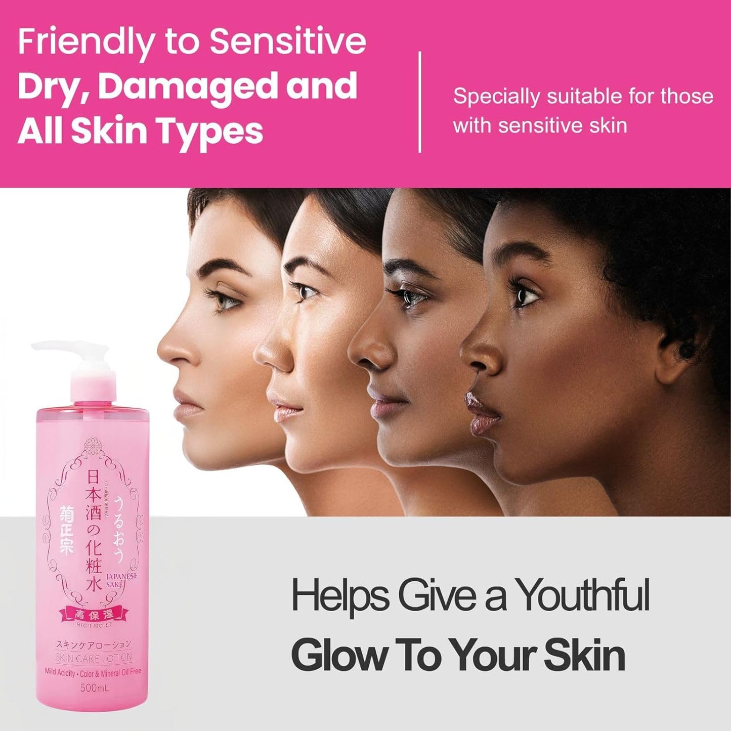 2-in-1 Face Toner + Full Body Lotion for Women, Natural Body Lotion for Dry Skin with Rice Extract, Amino Acids, Ceramides& Protein, Japanese Skin Care Lotion, HIGH MOIST, 16.9 Fl Oz, 2EA